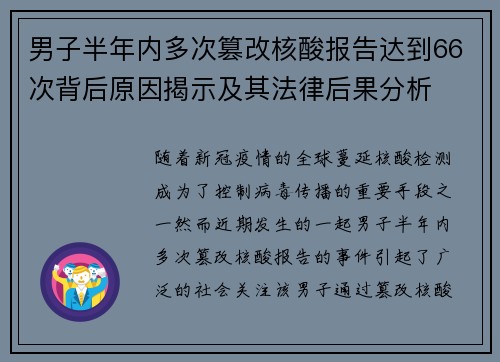 男子半年内多次篡改核酸报告达到66次背后原因揭示及其法律后果分析